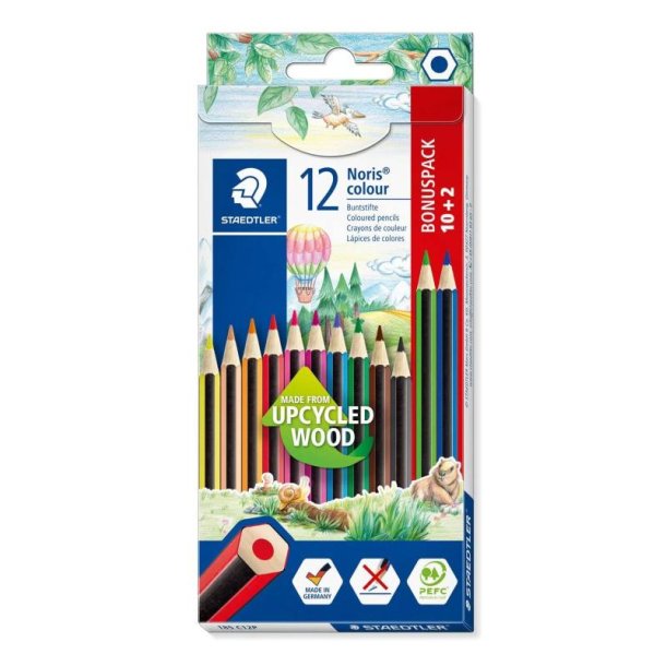 Staedtler Farveblyant - Noris - Upcycled wood - Assorteret farver - 10+2 stk.