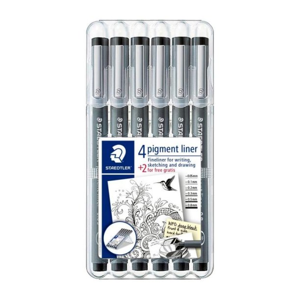 Staedtler Fineliner - pigment - liner - assorteret farver - sort - 6 stk.