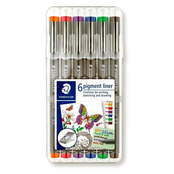 Staedtler Fineliner - pigment - liner - 0,5 mm - Assorteret farver - 6 stk.