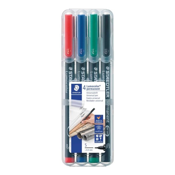 Staedtler Permanent marker - Lumocolor - 0,4mm - assorteret farver - 4 stk.