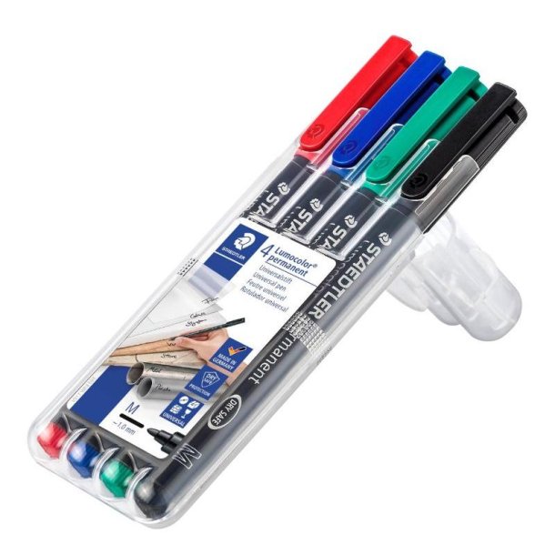 Staedtler Permanent marker - Lumocolor - 1,0 mm - assorteret farver - 4 stk.