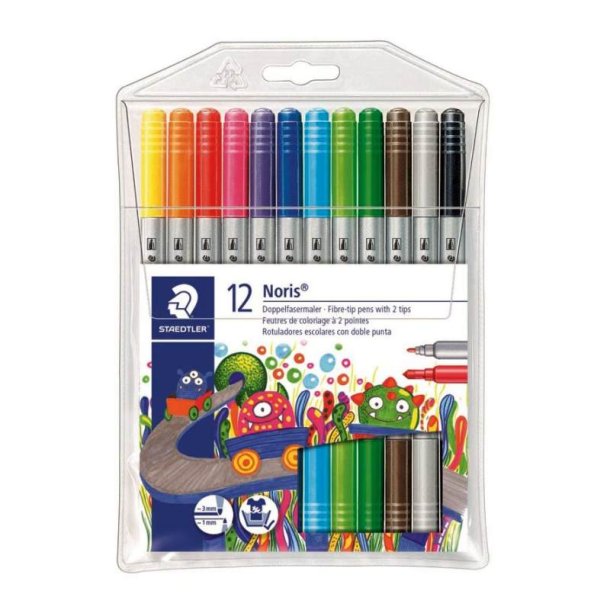 Staedtler Fiberpen - Noris Club - Duo - assorteret farver - 12 stk.