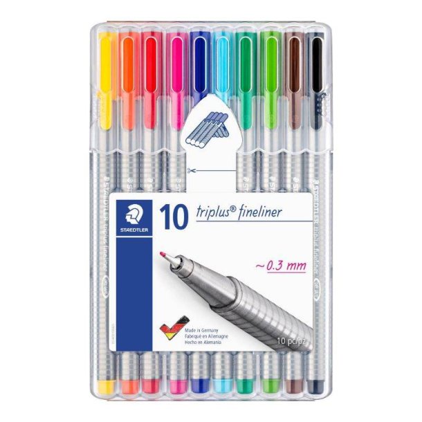 Staedtler Fineliner - Triplus - 0,3 mm - assorteret farver - 10 stk.