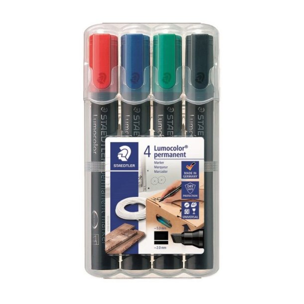 Staedtler Permanent marker - Lumocolor - skr� spids - 2-5mm - 4 assorteret farver