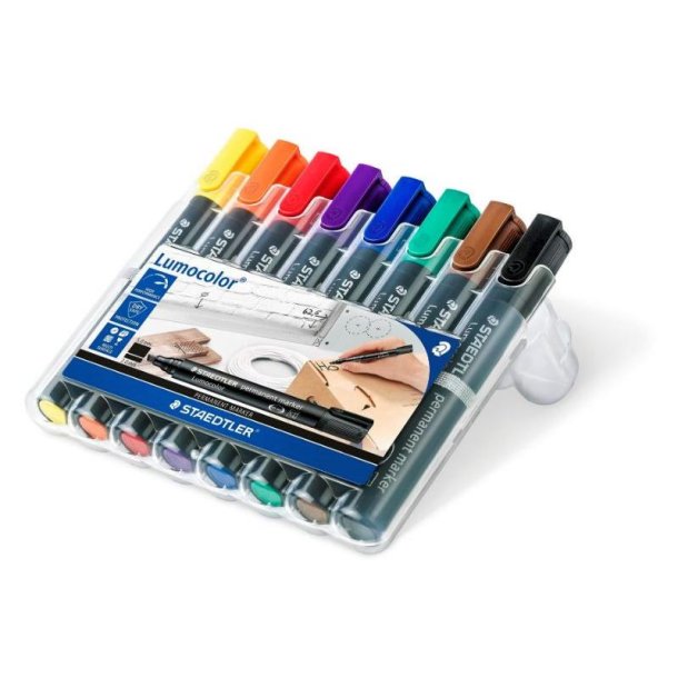 Staedtler Permanent marker - Lumocolor - skr� spids - 2-5mm - 8 assorteret farver