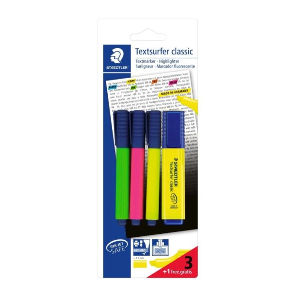 Staedtler Overstregningspen - Textsufer - 3+1 - assorteret farver - blister - 4 stk.