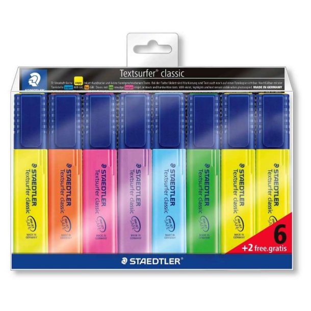 Staedtler Overstregningspen - Textsurfer - assorteret farver - 6+2 stk.