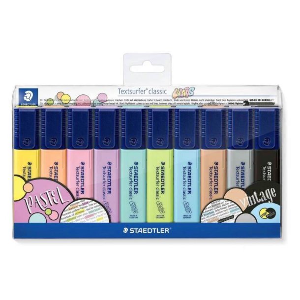 Staedtler Overstregningspen - Textsurfer - pastel/vintage - Assorteret farver - 10 stk.