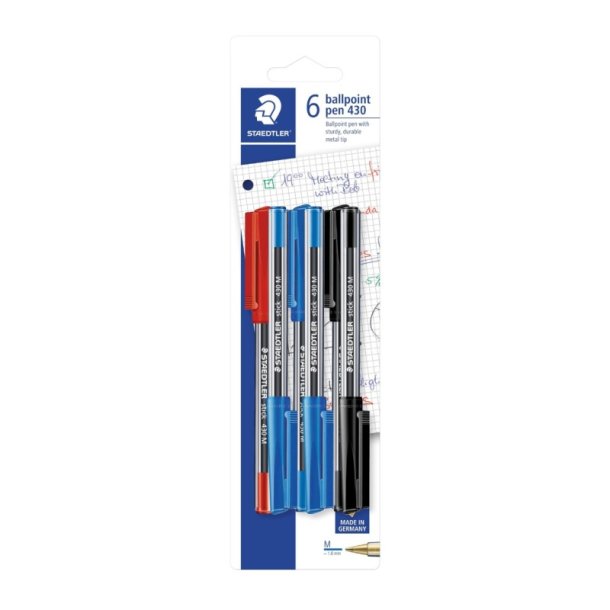 Staedtler Kuglepen - m/htte - M - assorteret farver - blister - 6 stk.