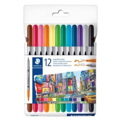 Staedtler Tusser - 3200 Duo - Bred/Fin Spids - 12 Stk - Standard Farver