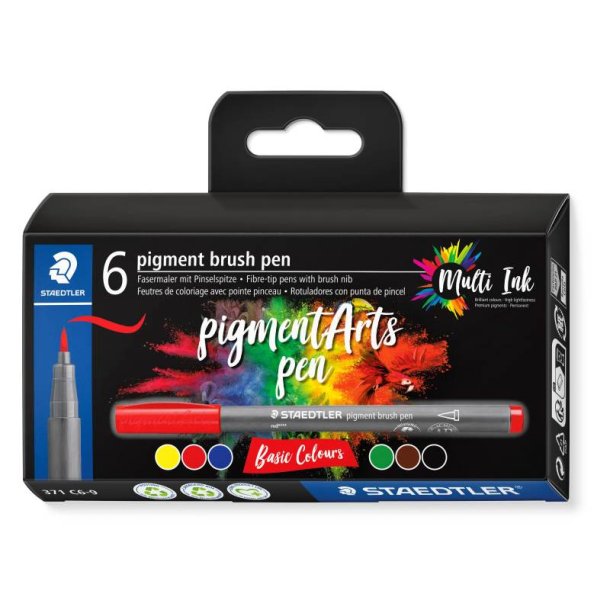 Staedtler Brush Pen Pigment Arts � ass. basis, 6 stk