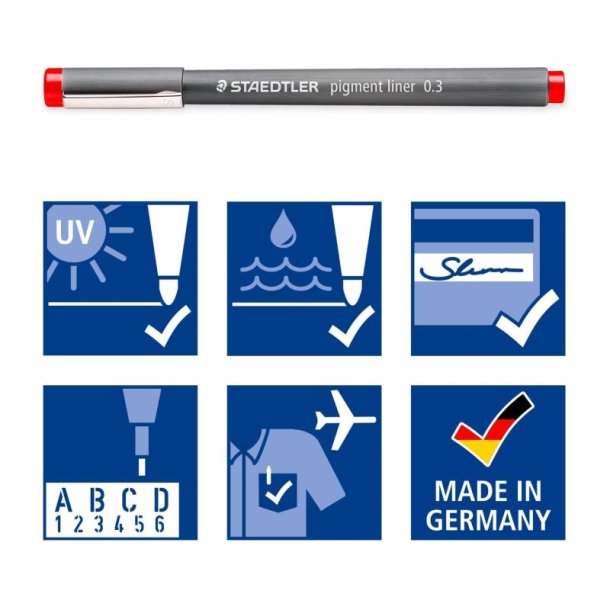 Staedtler Fineliner 308 pigment - 0,3mm - st med 6 farver