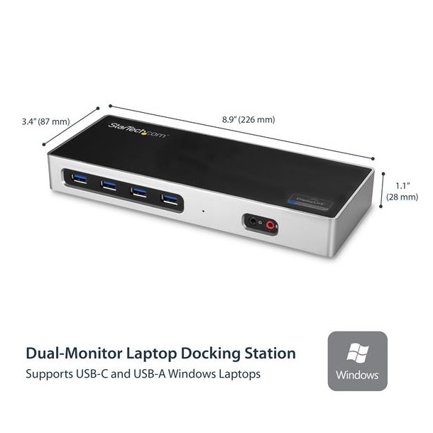 StarTech.com DK30A2DH - Ledningsfrt - USB 3.2 Type-C - 3,5 mm - 10,100,1000 Mbit/s