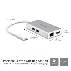 StarTech.com DKT30CHPDW - Ledningsfrt - USB 3.2 Type-C - 60 W - USB Type-A - USB-C