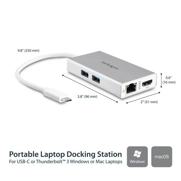StarTech.com DKT30CHPDW - Ledningsfrt - USB 3.2 Type-C - 60 W - USB Type-A - USB-C