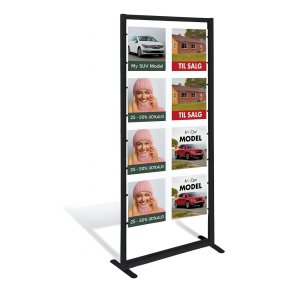 Vindues display - 8 x A4 stende - komplet ramme Display Sort