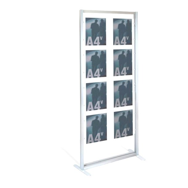 Vindues display - 8 x A4 stende - komplet ramme Display Hvid