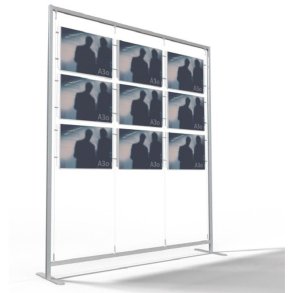 Vindues display - 9 x A3 liggende - komplet ramme Display s�lv