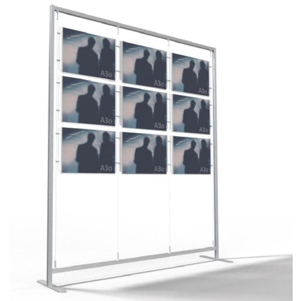 Vindues display - 9 x A3 liggende - komplet ramme Display s�lv
