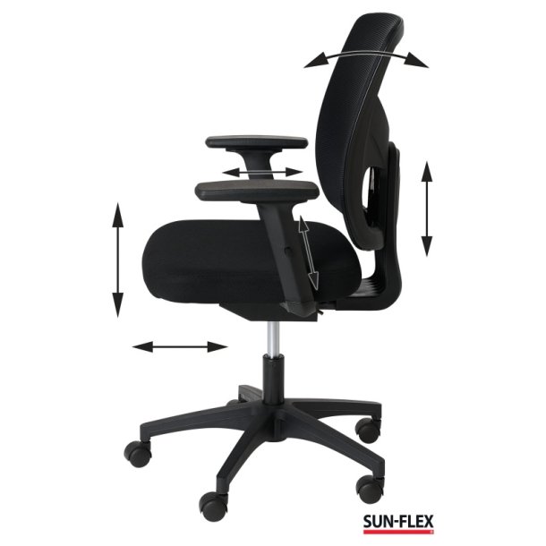 Sun-Flex Office Chair Mesh - Sort kontorstol med armln