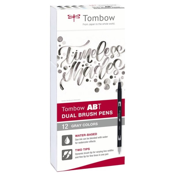 Tombow Marker - ABT Dual Brush - 12P-3 - gr nuancer - 12 stk.