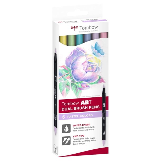 Tombow Marker - ABT Dual Brush - 6C-2 - Pastel karton - 6 stk.