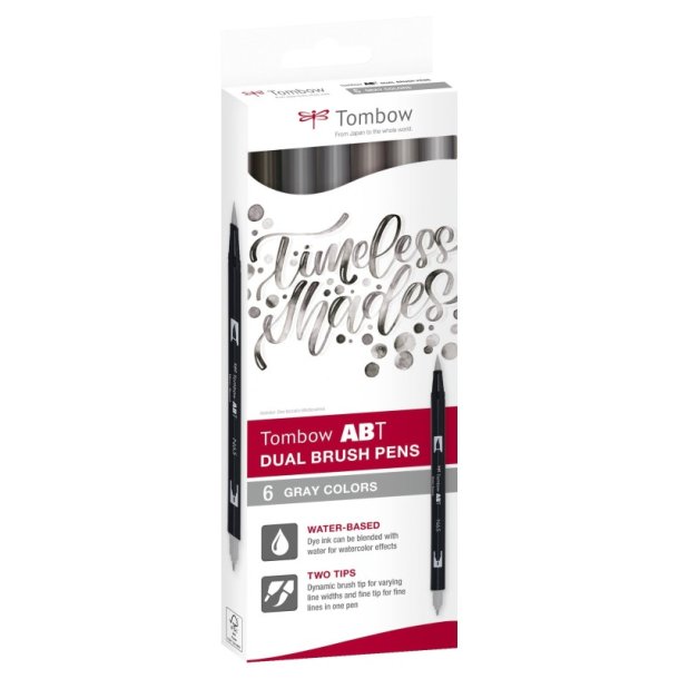 Tombow Marker - ABT Dual Brush - 6C-6 - gr nuancer Carton - 6 stk.