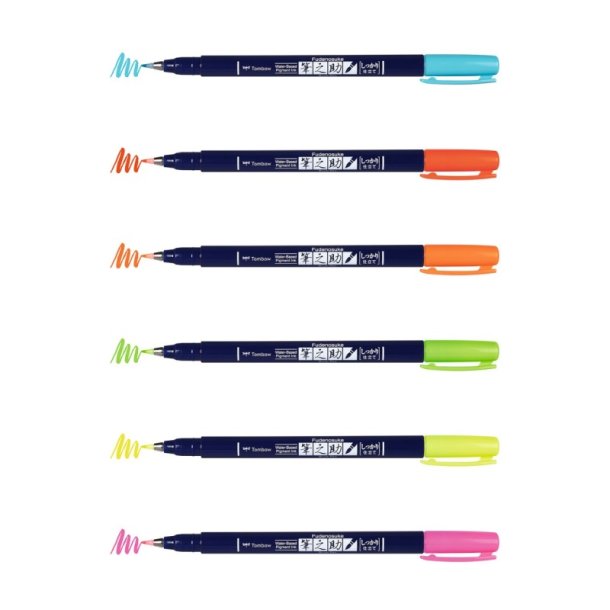 Tombow Marker - Fudenosuke - hrd - 48 stk. assorteret neon farver - Display box
