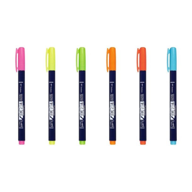 Tombow Marker - Fudenosuke - hrd - 48 stk. assorteret neon farver - Display box
