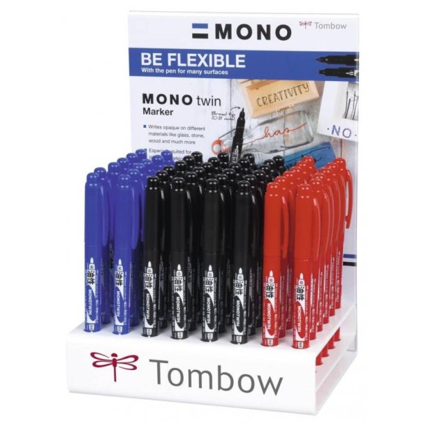 Tombow Fineliner MONO twin pen - 0,4 mm + 0,8 mm - 48 stk. assorteret farver - Displaybox