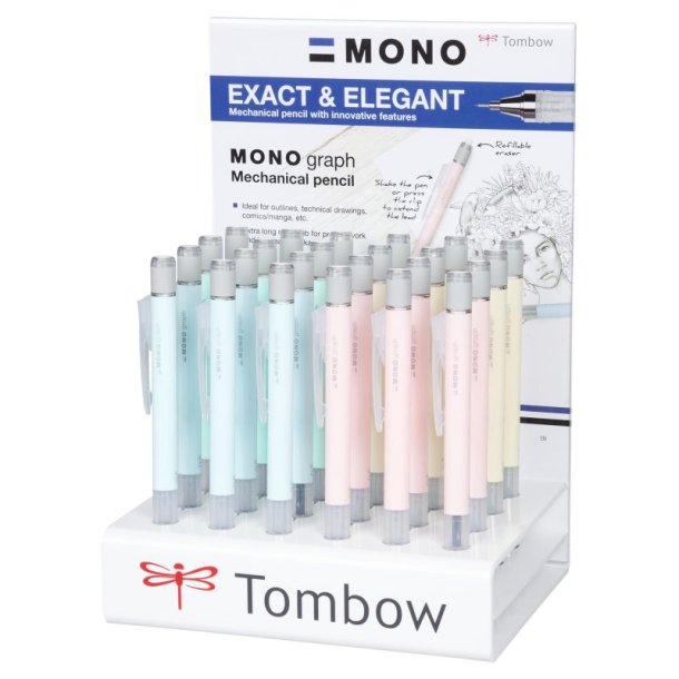 Tombow Stift Blyant - MONO - Graph 0,5 - pastel display - 24 stk. i assorteret farver