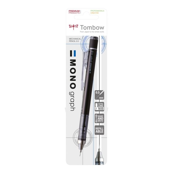 Tombow Stift Blyant - MONO - Graph 0,5 - sort - blister pack