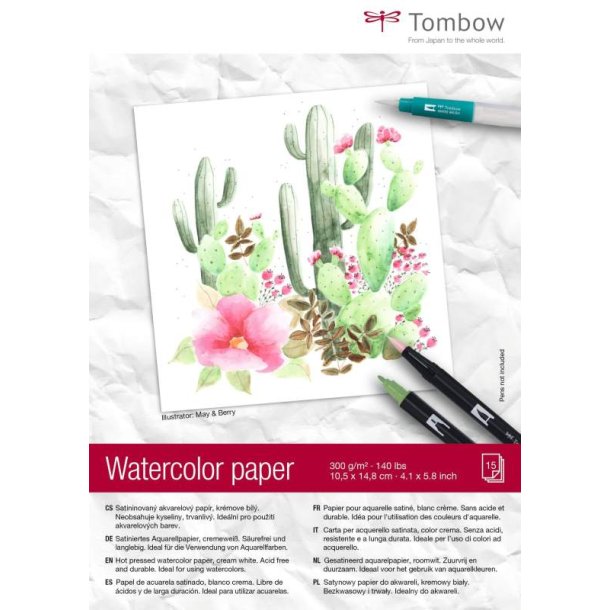 Tombow Akvarelblok - A6 - 300g - syrefrit - Creme hvid - 15 ark