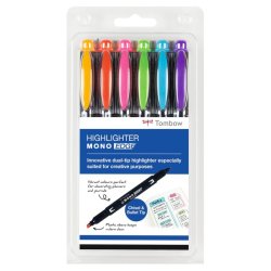 Tombow Overstregningspen - MONO Edge - rund + bred spids - 0,5 mm + 3,8 mm - 6 farver