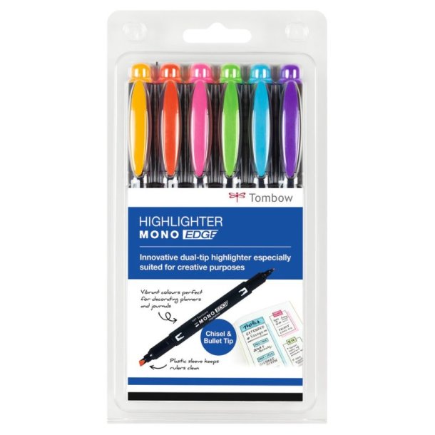 Tombow Overstregningspen - MONO Edge - rund + bred spids - 0,5 mm + 3,8 mm - 6 farver