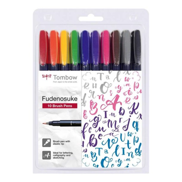 Tombow Marker - Fudenosuke - hrd assorteret - 10 stk.