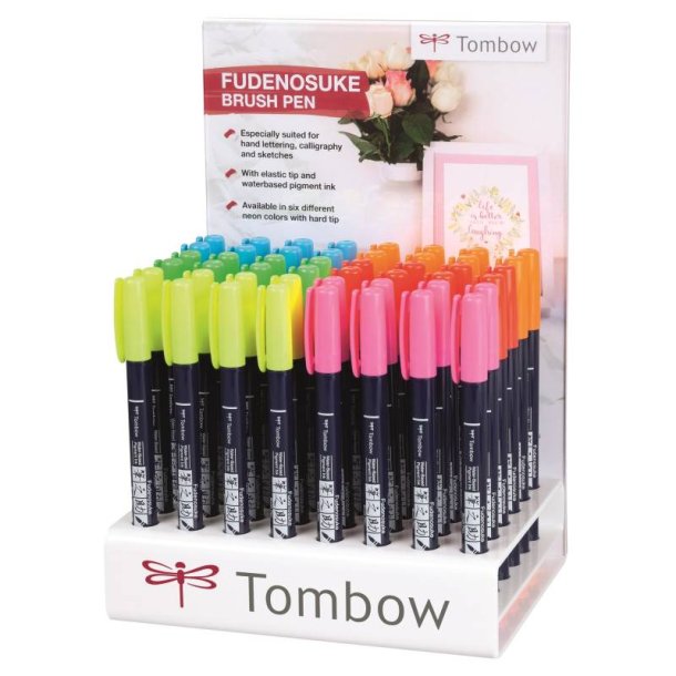 Tombow Marker - Fudenosuke - hrd - 48 stk. assorteret neon farver - Display box