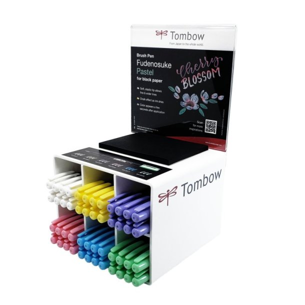 Tombow Marker - Fudenosuke - soft pastel display - 6 assorteret farver - 48 stk.