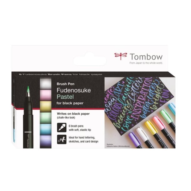 Tombow Marker - Fudenosuke - soft - pastel assorteret - 6 stk.