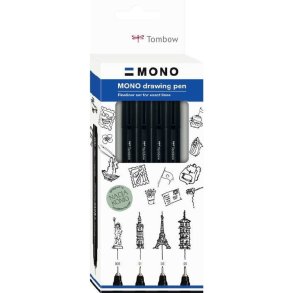Tombow mono Fineliner pens - 0,2/0,4/0,6/0,8 mm - st 4 sorte