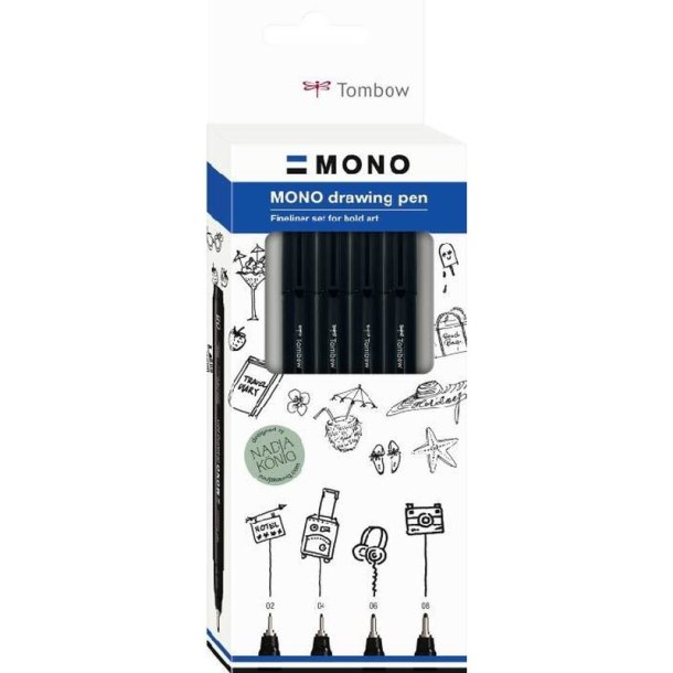 Tombow Fineliner Mono st - lang rund Spids - 0,20/0,25/0,35/0,45 mm - 4 stk. sort