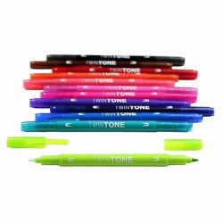 Tombow Marker - TwinTone - bright - 0,3 mm + 0,8 mm - 12 stk. assorteret lyse farver