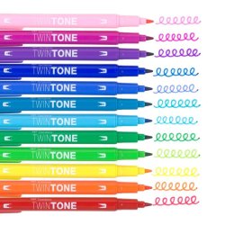 Tombow Marker - TwinTone - Rainbow - 0,3 mm + 0,8 mm - 12 stk. assorteret regnbue farver