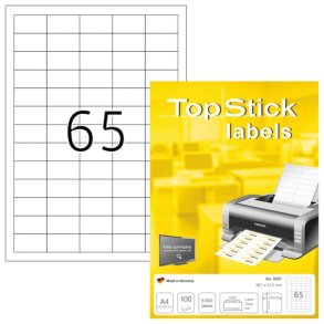 Topstick Etiketter - hvide p A4 ark - 38,1mmx21,2mm - 100 ark - Permanent klbende