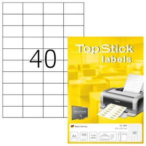 Topstick Etiketter - hvide p A4 ark - 52,5mmx29,7mm - 100 ark - Permanent klbende
