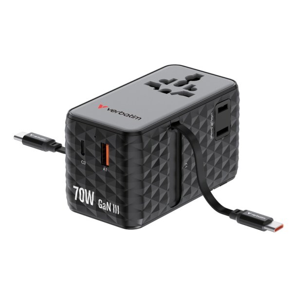 Verbatim - Charge 'n' Travel 70W 2C retractable Universal Travel Adapter Sort - Universal - AC - 1 - 14 - Indoor - 4