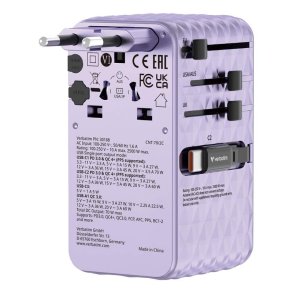 Verbatim - Charge 'n' Travel 70W 2C retractable Universal Travel Adapter Purple - Universal - AC - 1 - 14 - Indoor - 4