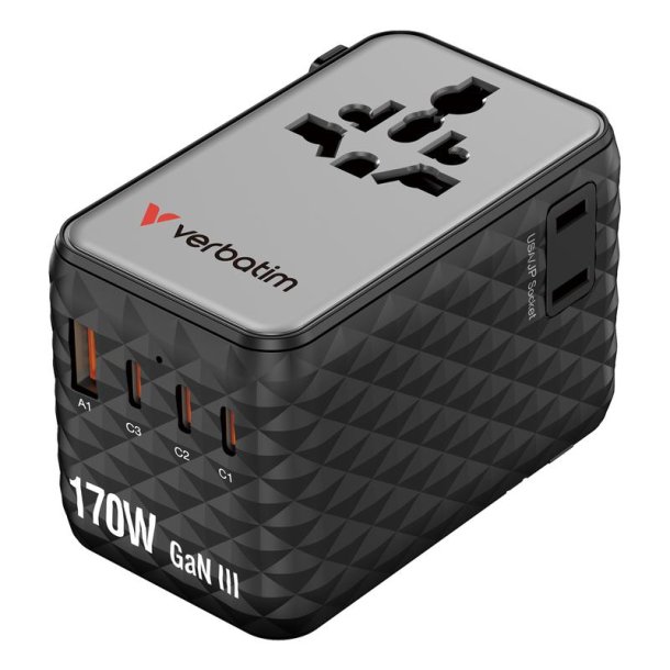 Verbatim - Charge 'n' Travel 170W Universal Travel Adapter Sort - Universal - AC - 1 - 3 - 14 - Indoor