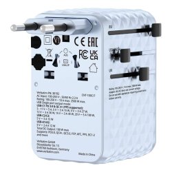 Verbatim - Charge 'n' Travel 100W Universal Travel Adapter with retractable cable Blue - Universal - AC - 2 - 14 - Indoo