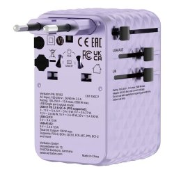 Verbatim - Charge 'n' Travel 100W Universal Travel Adapter with retractable cable Purple - Universal - AC - 2 - 14 - Ind